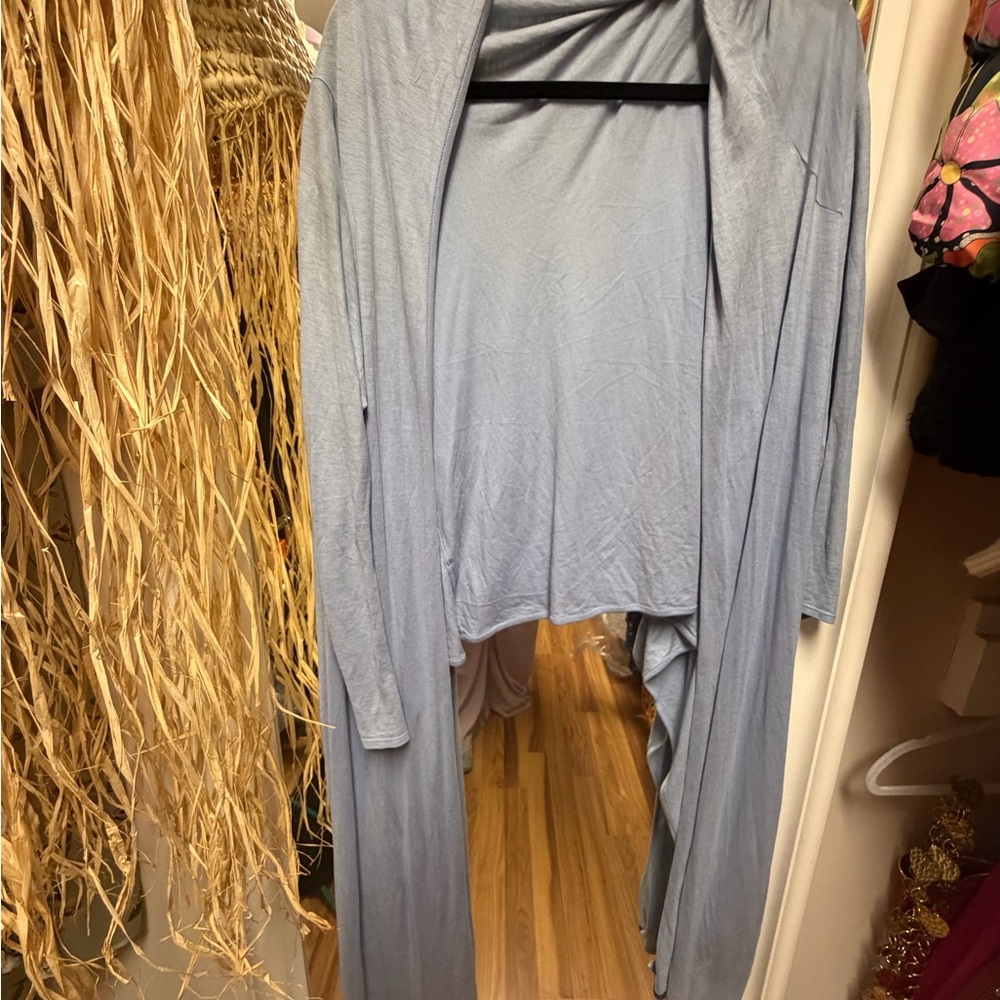 Boutique Light Blue Open Front Asymmetrical Cardigan